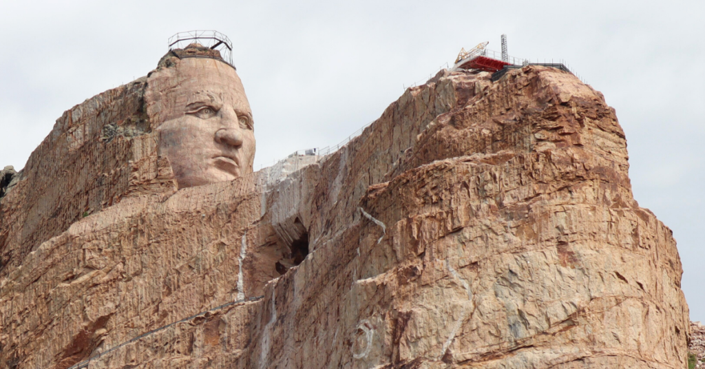 A close up of the Crazy Horse Monument in South Dakota