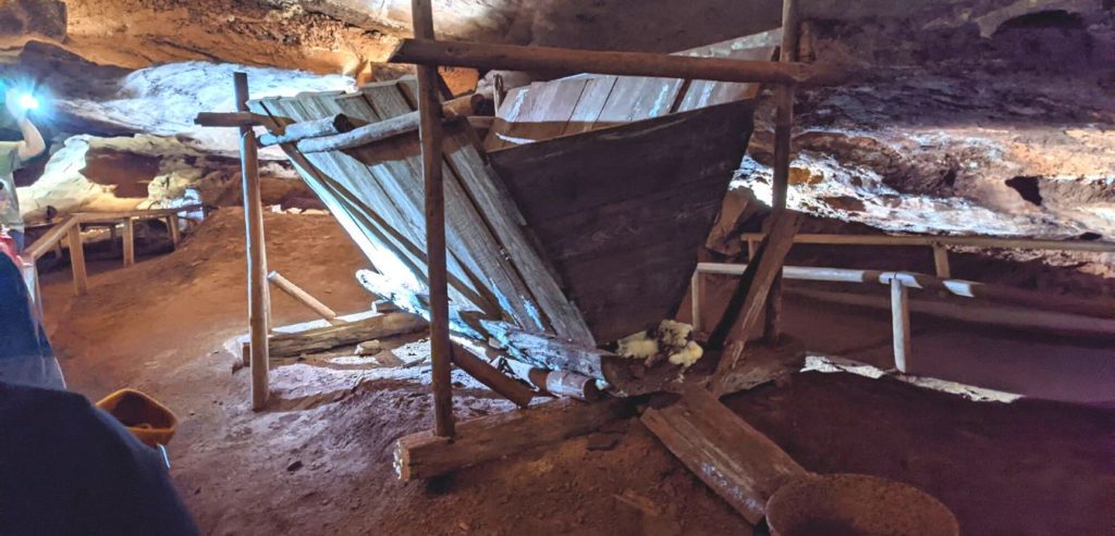 A recreation of a trough used in the mining of Saltpeter in Craighead Caverns.