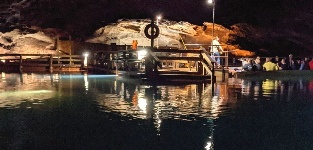 The Lost Sea Adventure boat ride on the underground lake in Craighead Caverns, Tennessee.