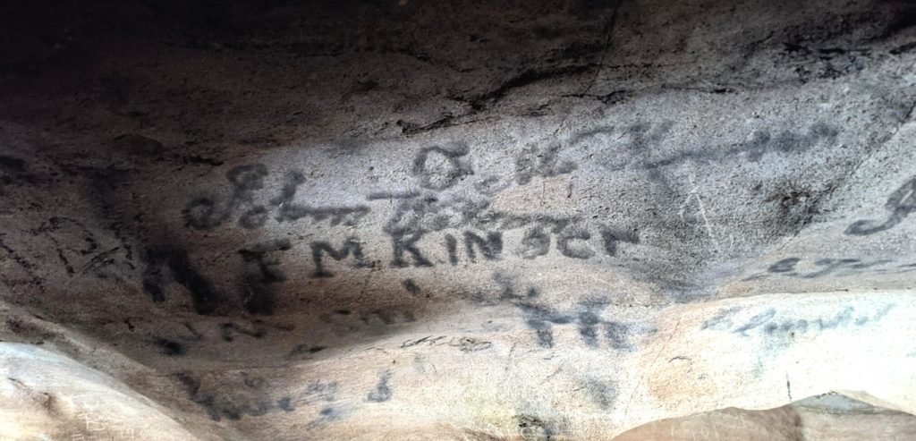 Black colored graffiti on the walls of Craighead caverns was left behind by Civil War era miners.