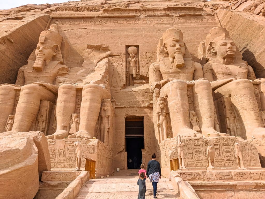 My wife and kids walking up to Abu Simbel