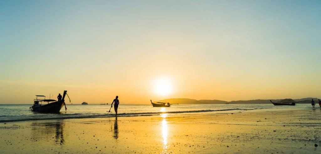 A sunset on the beach at Ao Nang beach in Krabi.