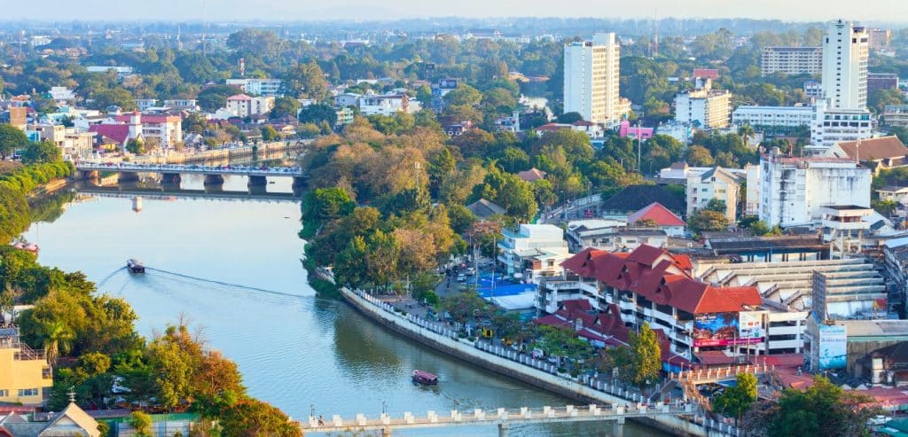 An aerial view of Chiang Mai near the river.