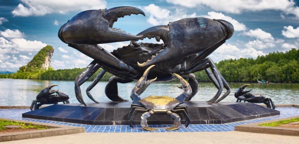 A giant crab statue located in Krabi, Thailand.
