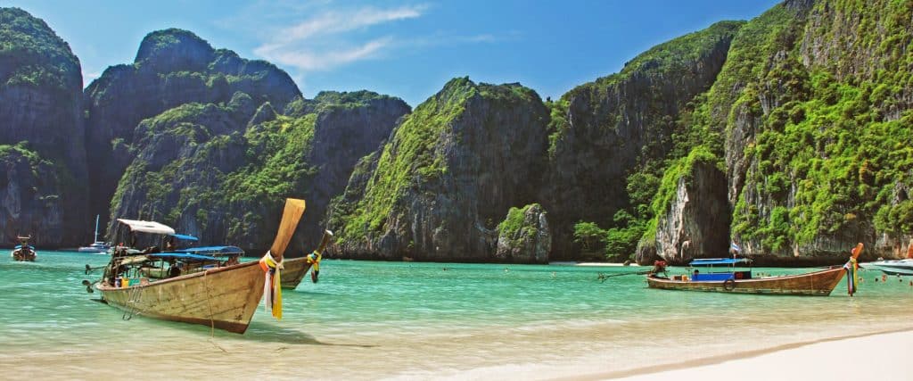 A beach on Koh Phi Phi, which is located off the shore of Krabi, in Thailand.