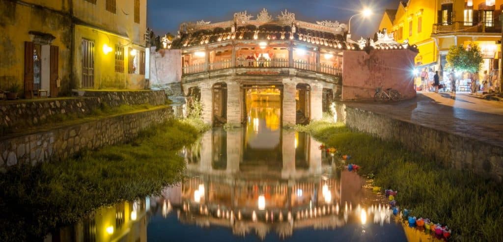 The Japanese Bridge and its reflection in the canal water.