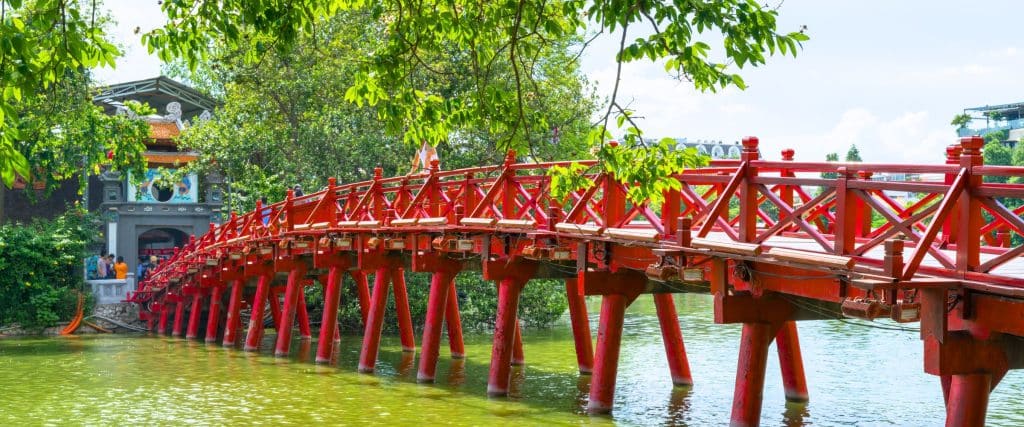 A famous Red Bridge in Hanoi at the Hoan Kiem Lake.