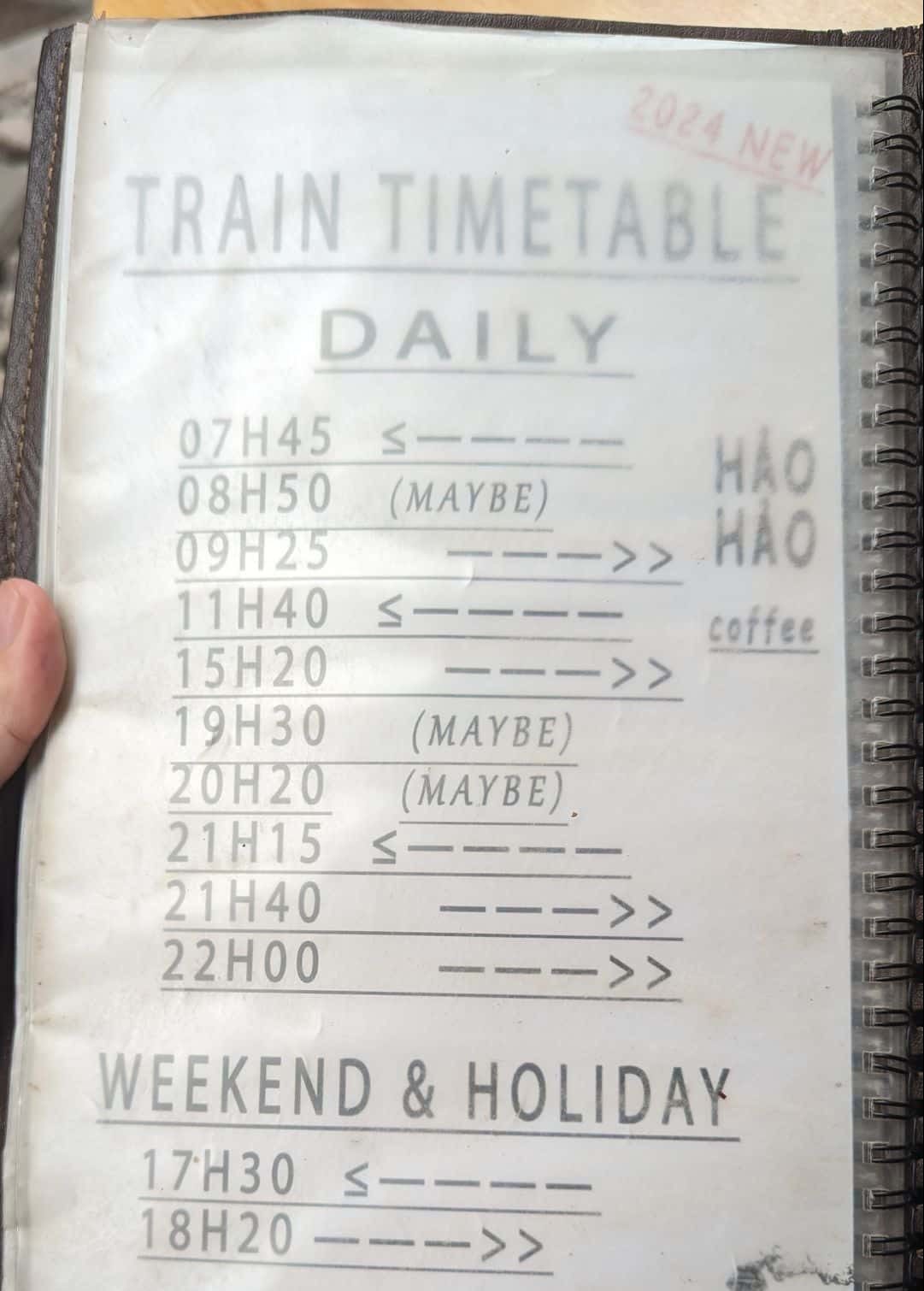 The train schedule for Hanoi Train Street.