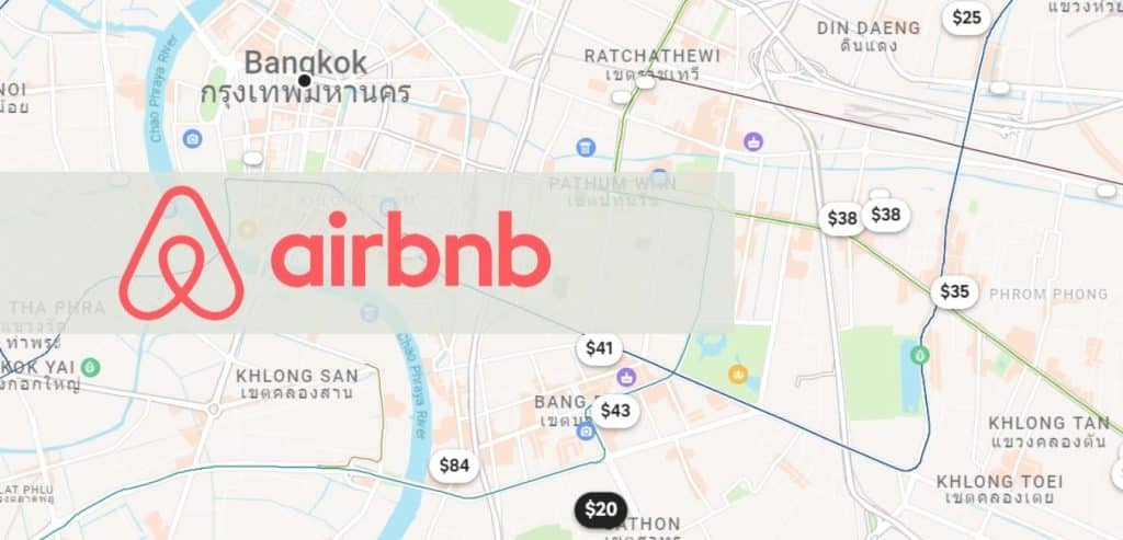 Airbnb Logo over Map