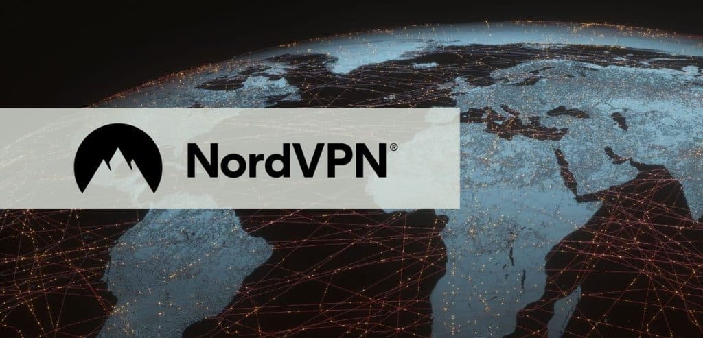 NordVPN Logo over a dark globe picture