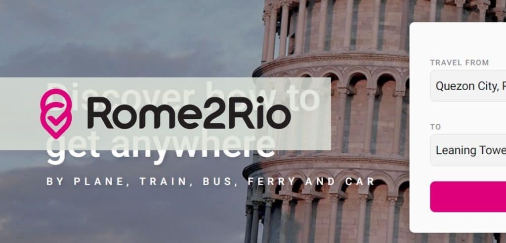 Rome2Rio Logo over website screenshot