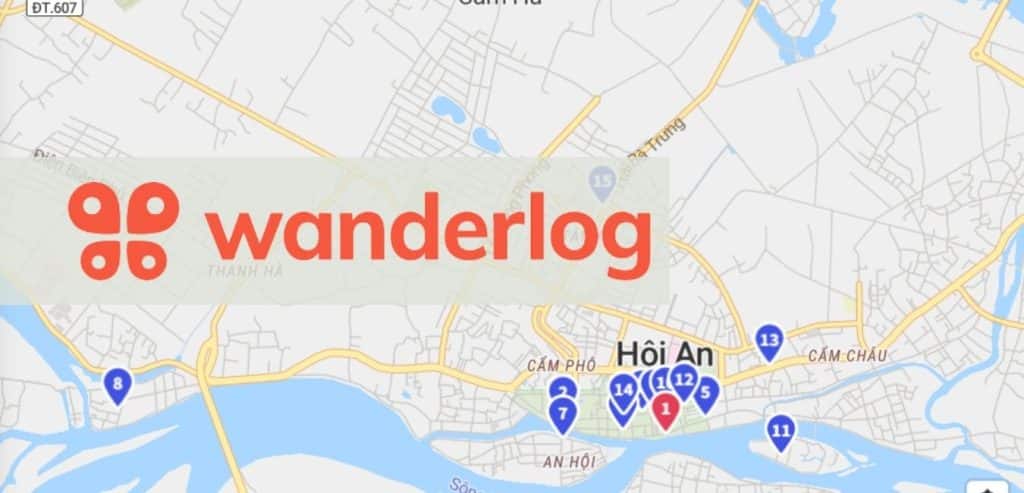 Wanderlog Logo over Map