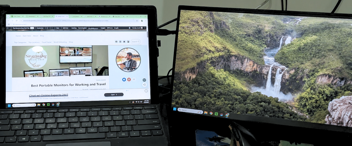 A laptop and a portable monitor on a desk