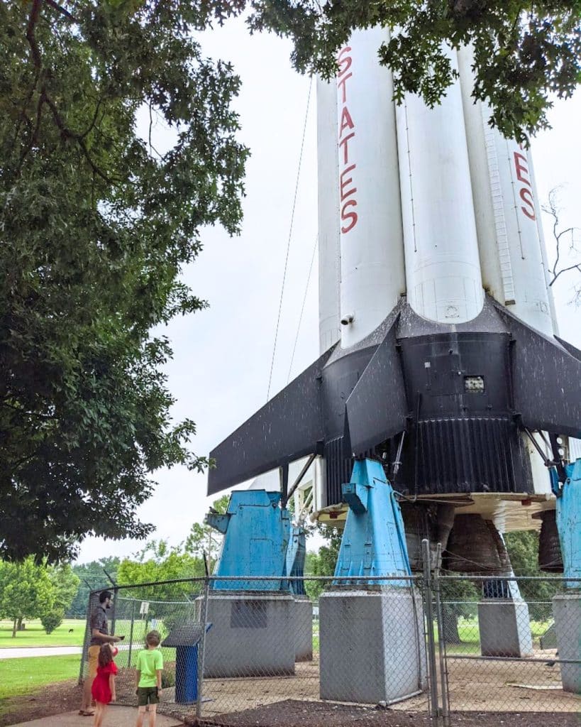 Our family looks at the rocket on display at the Alabama Welcome Center