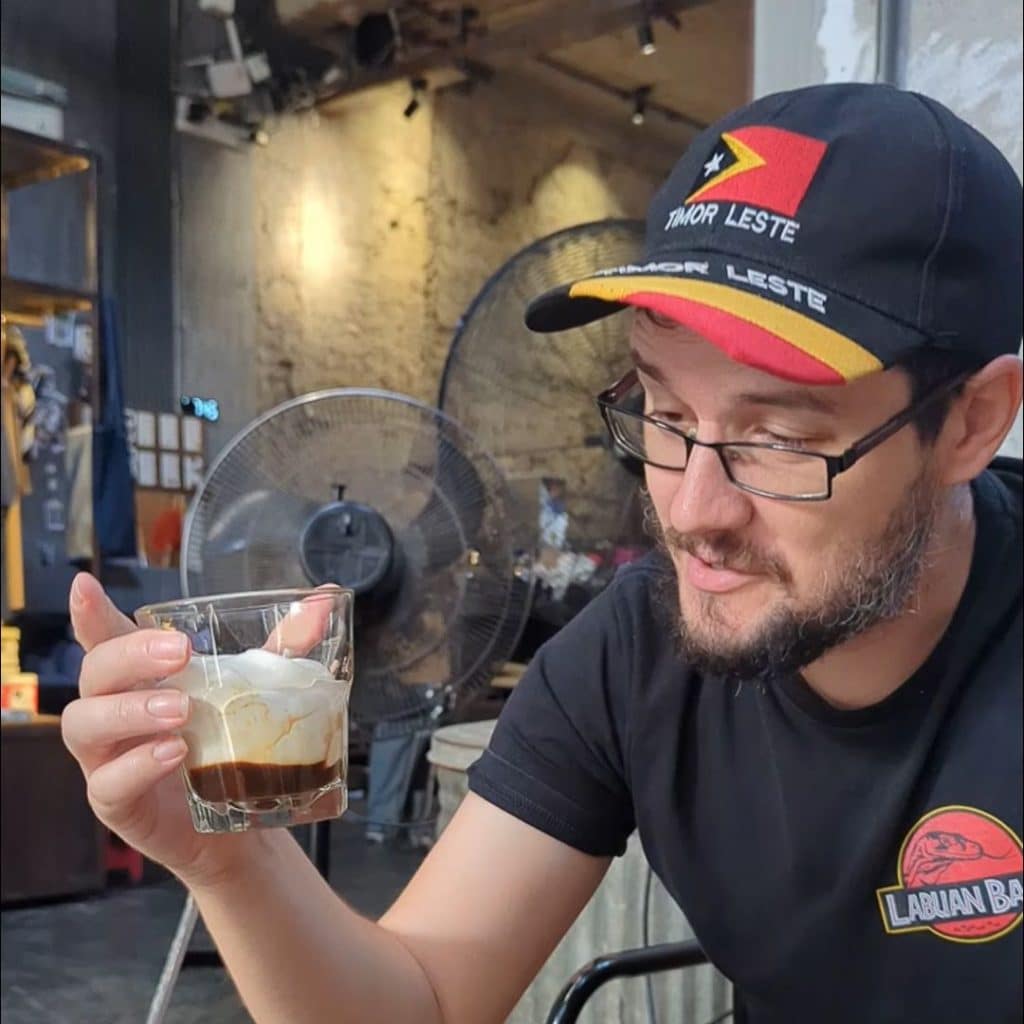 Enjoying a cup of Hue's Salt Coffee