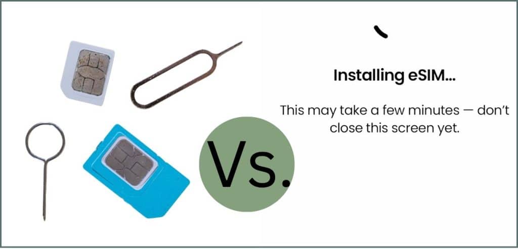 sim cards and an esim installing message