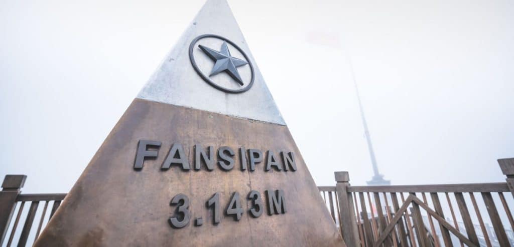 Fansipan altitude marker on a cold day