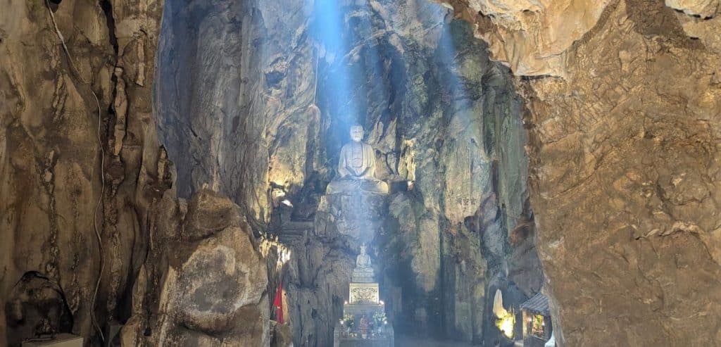 A shrine hidden in a cave in the Marble Mountains, Da Nang