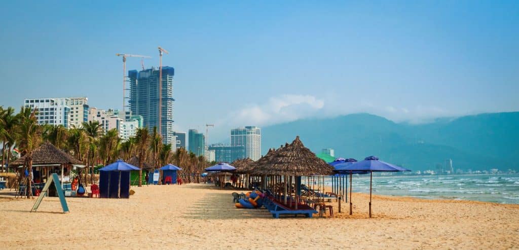 A view of shade umbrellas on My Khe Beach in Da Nang