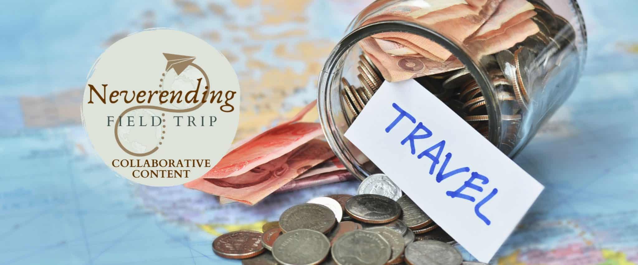 Travel money jar spilling onto a map