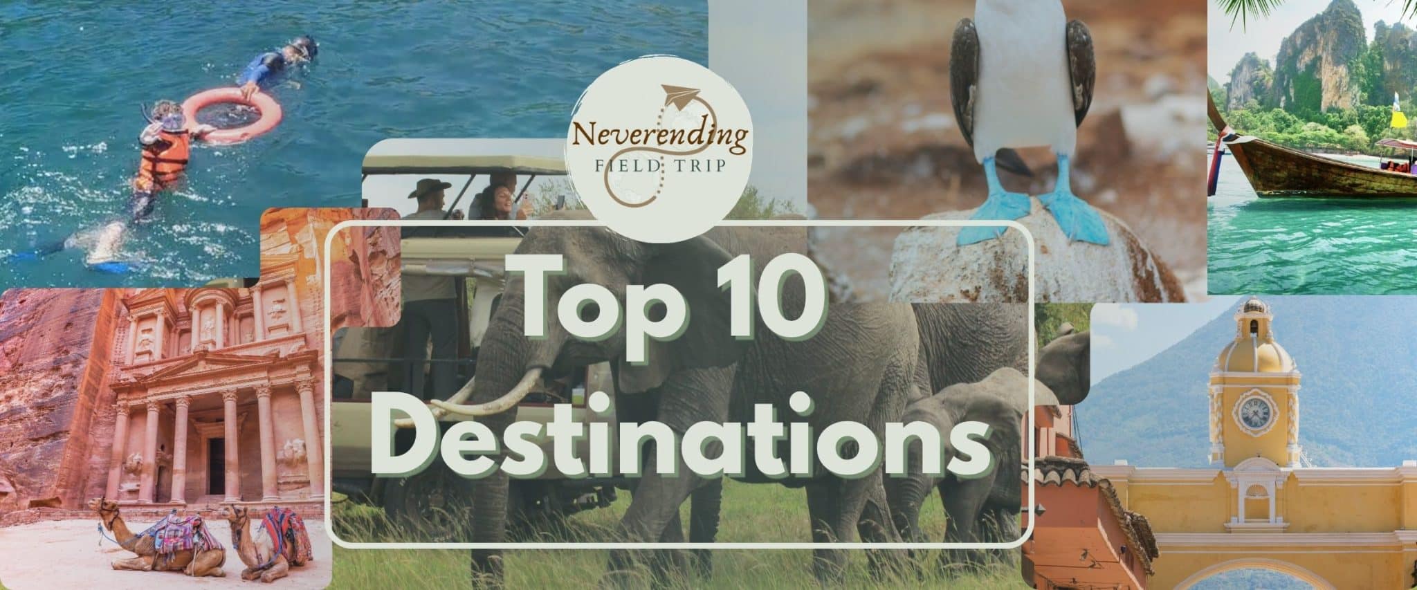 A collage of images with the words "Top 10 Destinations"