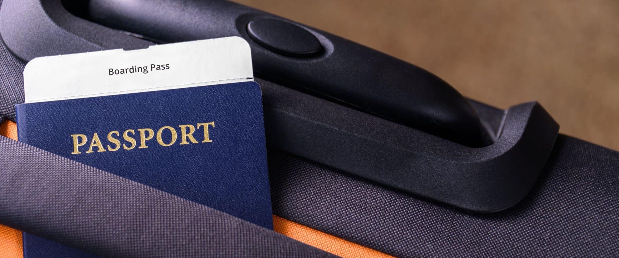 A passport on a bag