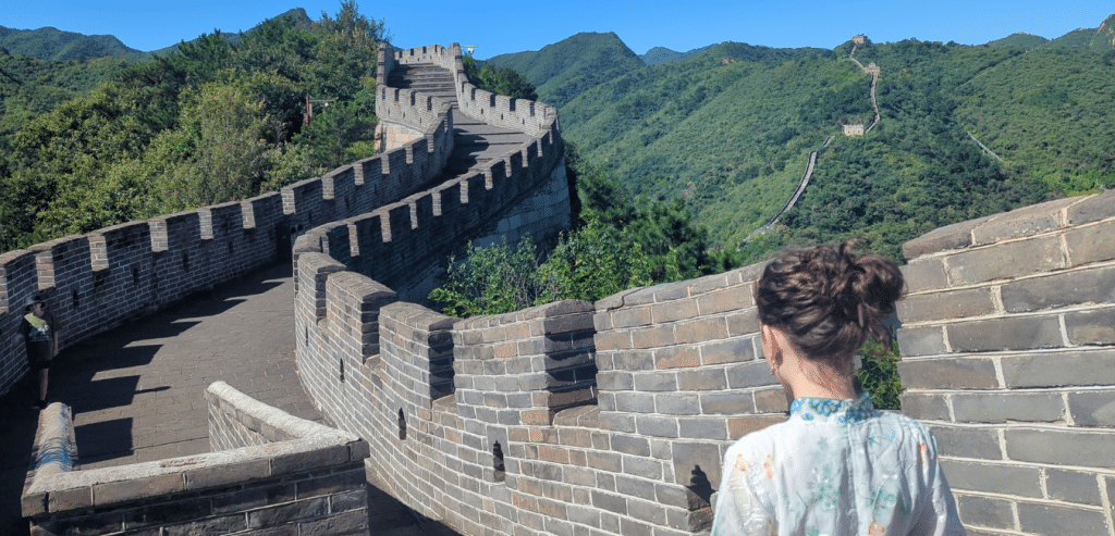 A girl walking on the Great Wall of China